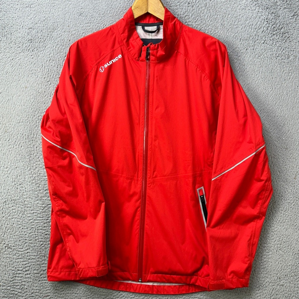 Sunice Zephal Mens Large Jacket Rain Full Zip Red Lightweight Waterproof‎ EUC